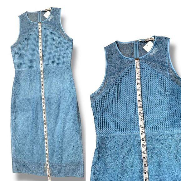 DIANE VON FURSTENBURG DVF Sleeveless Blue Mixed Lace Midi Sheath Dress Size 12 - Picture 14 of 16
